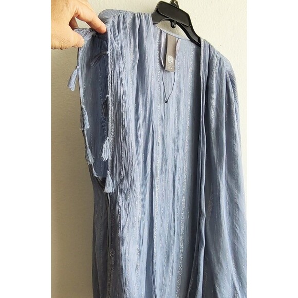 Vince Camuto Metallic Striped Blue Gray Kimono Top Wrap Open Front One Size - Picture 7 of 13